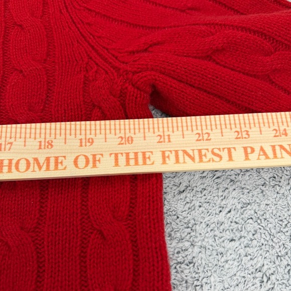 Lauren Ralph Lauren Sweater Womens Large Red Lambswool RL Crest Cable Knit VTG - Picture 12 of 14